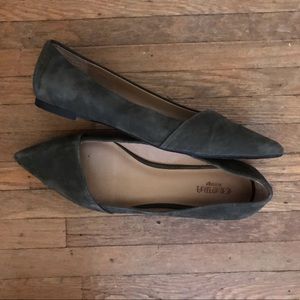 Green suede pointy flats
